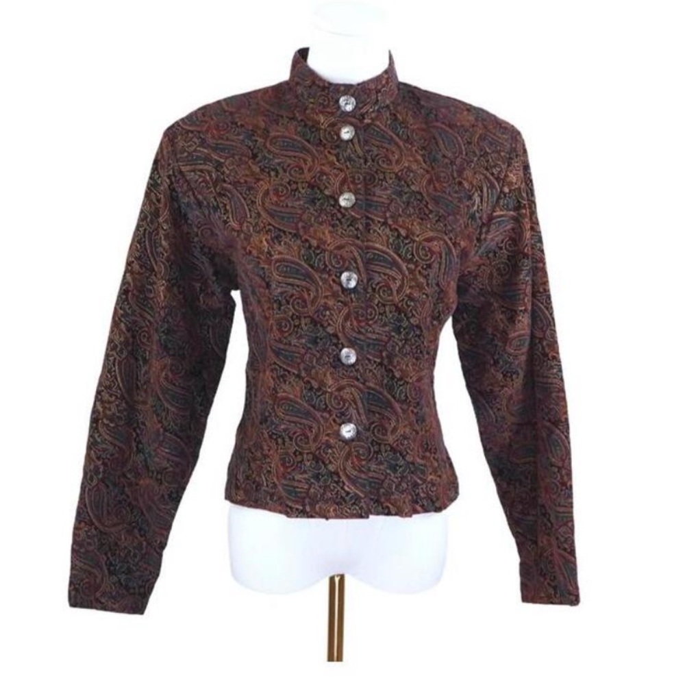 Vintage Clews Paisley Stand Collar Cotton Jacket 90s Tapestry Blazer Canada